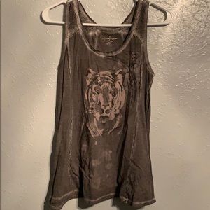 Jessica Simpson distressed washed out tiger tank